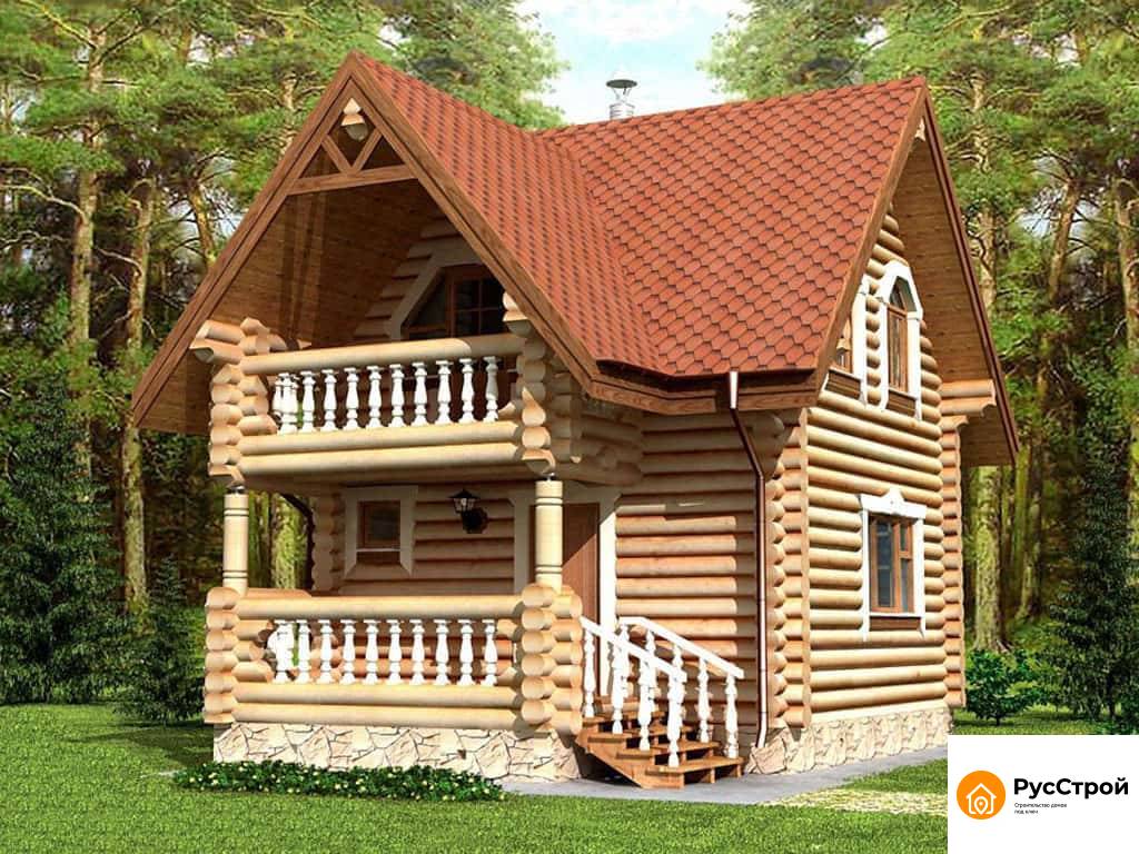 Двухэтажный дом из бревна с мансардным этажом SD-265
